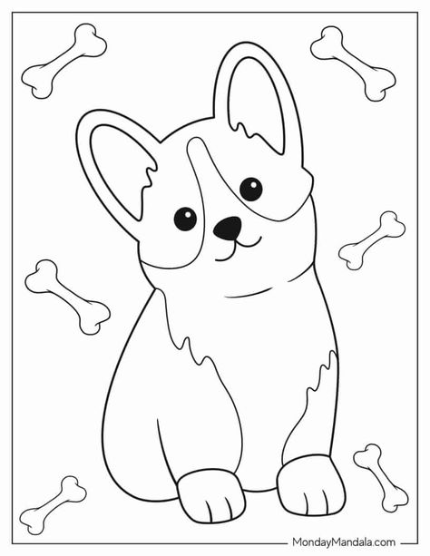 Corgi Coloring Pages, Dog Template, Dibujo Simple, Puppy Coloring Pages, Dog Calendar, Pugs And Kisses, Kids Animals, Dog Coloring Page, Online Coloring Pages