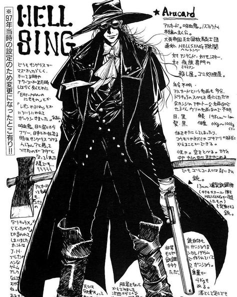 @k0jiro’s Instagram photo: “Early prototype character profiles by Kōta Hirano, from 1997 issue of Young King OURs. Hellsing (stylized as HELLSING) is a Japanese manga…” Alucard Manga, Walter C Dornez, Sir Integra, Kouta Hirano, Abraham Van Helsing, Hellsing Ultimate Anime, Seras Victoria, Hellsing Alucard, Character Profiles