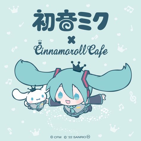 Miku And Cinnamoroll, Hatsune Miku X Cinnamoroll, Miku X Cinnamoroll, Miku Sticker, Miku Hatsune Chibi, Sanrio Cartoon, Kitty Pictures, Miku Hatsune Vocaloid, Kitty Items