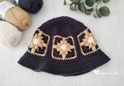 Bobble Granny Square, Free Crochet Bucket Hat, Bucket Hat Patterns, Crochet Crab, Granny Square Bucket Hat, Bucket Hat Pattern, Crochet Coasters Free Pattern, Crochet Baby Hat Patterns, Baby Hat Patterns