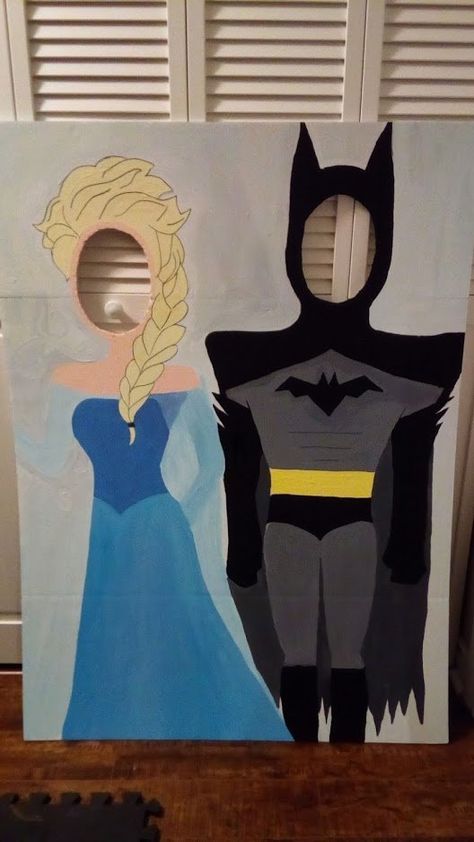 Superhero party ideas - How to make a photo prop | Feeling Nifty Superhero Party Ideas, Halloween Cut Outs, Easy Crafts For Teens, Face Cut Out, Photo Props Diy, Diy Photo Backdrop, Photo Cutout, Batman Party, Face Cut