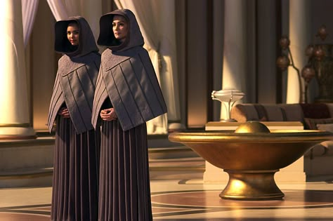 Naboo Clothes, Handmaidens Of Naboo, Star Wars Handmaiden, Naboo Handmaiden, Padme Handmaiden, Star Wars Architecture, Naboo Aesthetic, Naboo Fashion, Amidala Star Wars