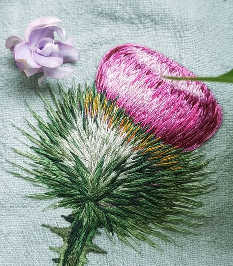 Thistle Embroidery, Feather Embroidery, Embroidery Stitches Beginner, Needle Painting, Beautiful Flower Drawings, Clothes Embroidery Diy, Digital Embroidery Patterns, Textile Art Embroidery, Tambour Embroidery