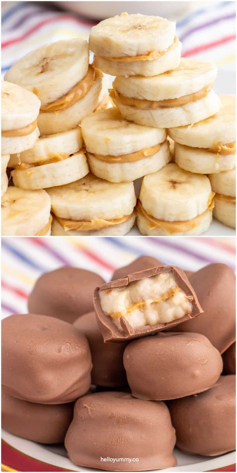 Chocolate Banana Peanut Butter Bites Frozen Chocolate Banana Bites, Banana Peanut Butter Snack, Snacks To Make After School, Banana And Peanut Butter Snack, Non Processed Snacks, Banana Peanut Butter Bites, Frozen Banana Recipes, Frozen Chocolate Bananas, Frozen Deserts