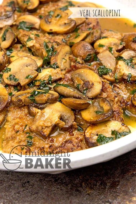 Chicken works just as well in this easy but gourmet meal Beef Scallopini Recipe, Veal Recipes Cutlets, Veal Cutlet Recipes Easy, Scallopini Recipes, Veal Scallopini Recipes, Veal Dishes, Veal Cutlet Recipes, Veal Piccata, Chicken Scallopini