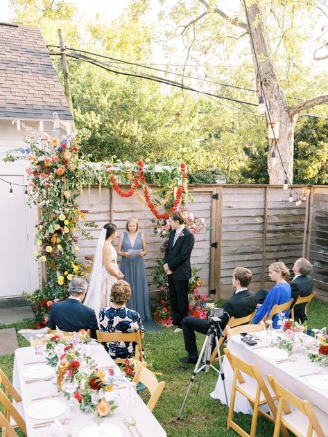 Home Wedding Ideas, Wedding Reception At Home, Reception Cocktail, Backyard Wedding Ideas, Backyard Wedding Decorations, Wedding Ideas On A Budget, Backyard Wedding Ceremony, Small Weddings Ceremony, Small Backyard Wedding