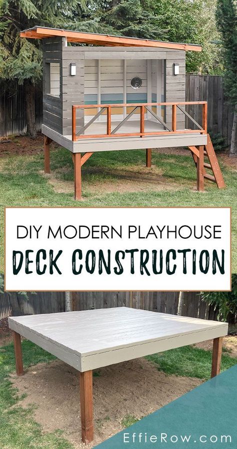 Playhouse Deck, Modern Playhouse, Leaking Basement, Tree House Diy, Diy Playhouse, Backyard Playhouse, Tree House Kids, Kids Basement, Tree House Designs