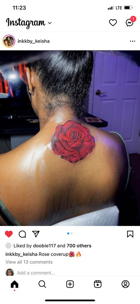 Red Flower Tattoo, Tattoo On Dark Skin, Red Flower Tattoos, Red Flower, Tattoo On, Red Flowers, Flower Tattoo, Cover Up, Tattoos