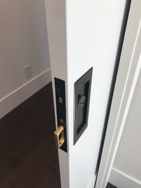 Emtek pocket door hardware Pocket Door Makeover, Pocket Door Handle, Modern Pocket Doors Bathroom, Pocket Doors With Locks, Pocket Door Versus Barn Door, Black Pocket Door Hardware, Pocket Door Locks Hardware, Pocket Door Pull Handle, How To Install A Pocket Door