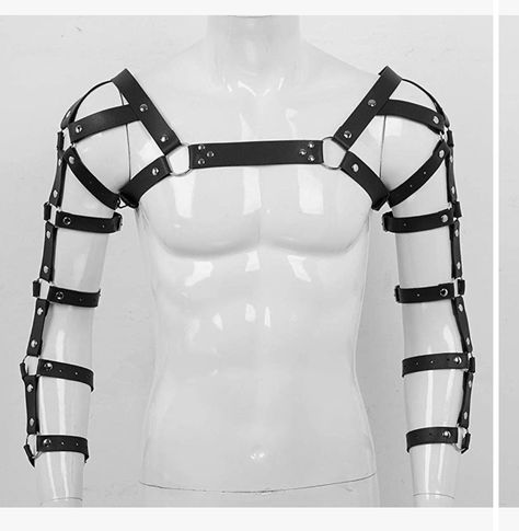 Mens Leather Harness, Revealing Outfit Men, Harness For Men, Arm Harness, Harness Fashion, Drag King, Chest Harness, Rave Outfit, Lingerie For Men