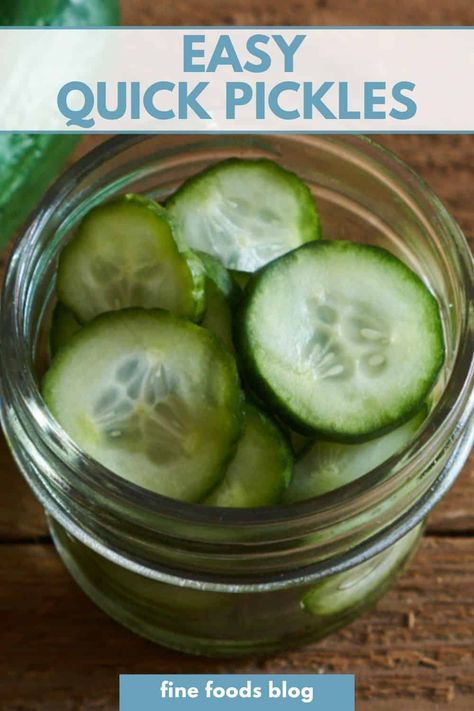 This easy quick pickles recipe is ready in 15 minutes, and can be stored in the refrigerator for up to one week. Add the herbs and spices of your choice like dill and coriander seeds, or just use a simple vinegar brine. Fridge Pickles, Quick Pickle Recipe, Garbanzo Beans Salad, Refrigerator Pickle Recipes, Quick Pickles, Bbq Side Dishes Recipes, Seasoned Rice Vinegar, Quick Pickled Cucumbers, Refrigerator Pickles