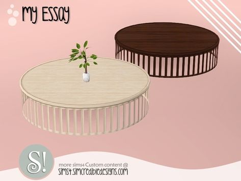 SIMcredible!'s My Essay coffee table Sims Decor, Living Room Sims 4, Sims 4 Cc Furniture Living Rooms, Sims Inspiration, Die Sims 4, Cc Sims4, Sims Packs, Sims Builds, Sims 4 Clutter