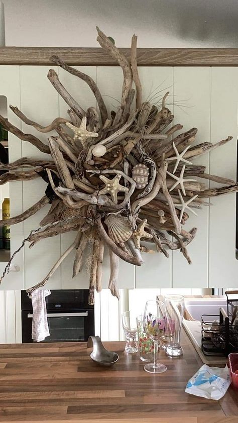 Driftwood Landscaping Ideas, Lakehouse Inspiration, Heidi Gardner, Beach Cabin Decor, Driftwood Seahorse, Coastal Inspired Art, Driftwood Creations, Coastal Design Style, Beachy Crafts