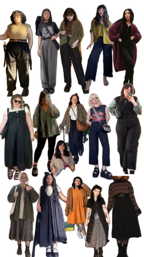 Style Ideas Plus Size, Plus Size Dark Academia Aesthetic, Bohemian Dark Academia, Earthy Corporate Outfits, Boho Office Outfits, Outfit Ideas Goblincore, Earthy Toned Outfits, Dark Earthy Outfits, Plus Size Hipster Outfits