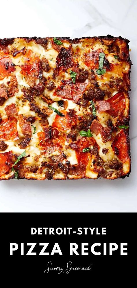 Detroit-Style Pizza Detroit Style Pizza Recipe, Deep Dish Pizza Dough, Detroit Style Pizza, Deep Dish Pizza Recipe, Easy Homemade Pizza, Pizza Recipes Homemade, Pizza Pie, Deep Dish Pizza, Pizza Recipes Dough