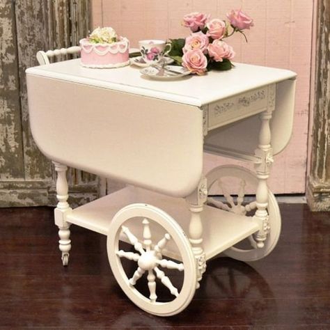 Antique Tea Cart, Vintage Tea Cart, Furniture Transfers, Tea Cart, Country Chic Cottage, Romantic Shabby Chic, Shabby Chic Dresser, France Vintage, Shabby Chic Bedrooms