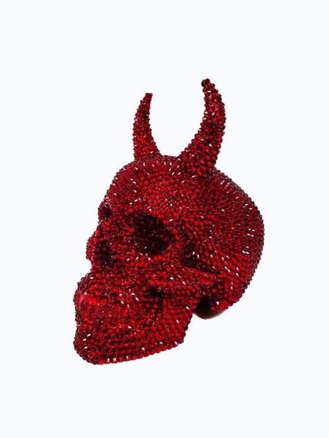 Handmade Devil Rhinestone Skull The Devil Rhinestone Skull is Handmade to order using the finest Plaster of Paris.  It is then covered, by hand, with over 3000 Rhinestones.  Although it takes a long time to do and requires a LOT of patience, the end result is totally worth it! Skull Dimensions (approx) Width : 14 cm Height : 15cm Depth : 20cm Weight : 2 kg This Skull is handmade to order. Each Rhinestone is hand glued by myself and therefore it can take up to 2 weeks for a custom Rhinestone Skul Scorpion Halloween, Bedazzled Skull, Jeweled Skull, Rhinestone Skull Decor, Bedazzled Skull Mask, Skulls With Crystals, Rhinestone Skull, Diy Skulls, Red Maple Tree