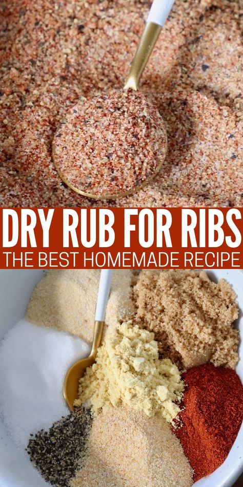 Make the best Dry Rub for Ribs with this easy recipe, perfect for seasoning baby back ribs or beef ribs! Made with a brown sugar base, this rub recipe is sweet, salty, and smoky. Whether you’re making ribs on a grill or in a smoker, oven baked ribs, or fall-apart-tender Instant Pot ribs, this rub will add a delicious amount of flavor to any rib recipe! It’s easy to mix up in just 5 minutes, with 7 simple ingredients! Finishing Sauces, Pork Rubs, Rub For Pork Ribs, Rub For Ribs, Rib Rub Recipe, Flavored Salt, Ribs Seasoning, Bbq Rub Recipe, Hey Grill Hey