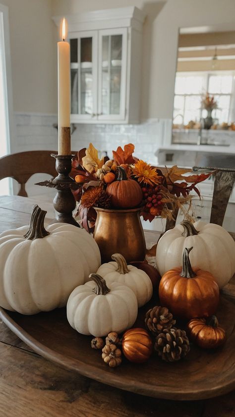 Transform your home with cozy fall Thanksgiving decor Explore DIY ideas for table centerpieces candle centerpieces and front porch decorations Get inspired by Hobby Lobby finds for your living room outdoor areas farmhouse kitchen porch and modern spaces Elevate your space with these easy and stylish fall decor ideas Table Centerpieces For Home Fall, Fall Kitchen Table Centerpieces, Farmhouse Fall Decor Living Room, Fall Decor For Living Room, Fall Kitchen Table Decor, Fall Kitchen Table, Front Porch Decorations, Table Fall Decor, Thanksgiving Decor Ideas