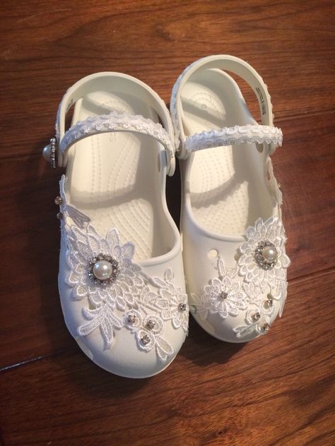 Crocs wedding shoes flats comfortable DIY Croc Wedding, Wedding Crocs Shoes, Bride Crocs, Bridal Crocs, Cursed Wedding, Indoor Fall Wedding, April Wedding Colors, Wedding Crocs, Croc Ideas