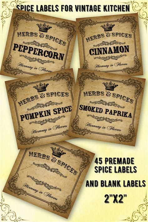 Spice Jar Label Template Free Of Vintage Inspired assorted Herb Spice ... Vintage Labels Printables Free, Vintage Pantry Labels, Primitive Labels, Craft Labels, Vintage Labels Printables, Vintage Food Labels, Labels For Jars, Vintage Pantry, Farmhouse Printable