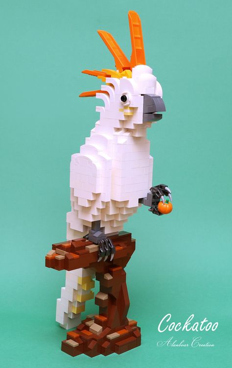 https://flic.kr/p/WTw4Dq | LEGO Cockatoo - Brick Separator MOC | I miss my beloved Cockatoo named "Ah Po" and he accompanied me and my brother to grow. He was one of my family member. But he has passed away long time ago. We miss him very much. Now, I take the challenge of kayu builder and have idea to build as LEGO Cockatoo with using "Separator".   More photo : lego.alanstudio.hk/moc-cockatoo.htm Lego Poster, Lego Boxes, Lego Sculptures, Lego Diy, Lego Animals, Lego Activities, Lego Trains, Lego Craft, Lego Blocks