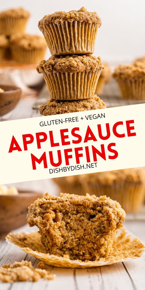 Collage of images of applesauce muffins. Gluten Free Applesauce Muffins, Vegan Applesauce Muffins, Oatmeal Applesauce Muffins, Gluten Free Apple Muffins, Applesauce Muffin Recipe, Gluten Free Dairy Free Muffins, Gf Muffins, Healthy Breads, Dairy Free Muffins