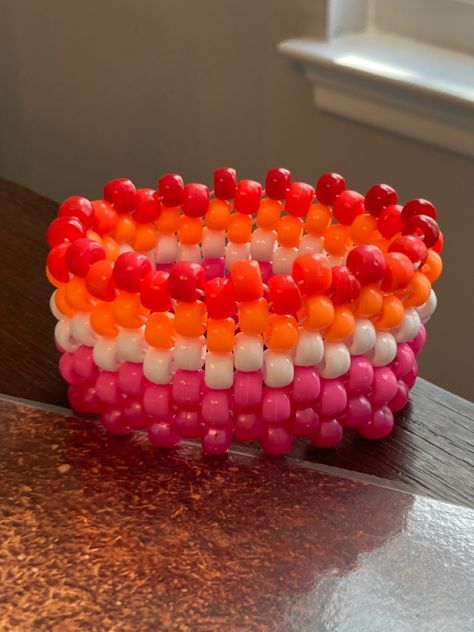 Kandi Cuff Designs, Lesbian Jewelry Diy, Lesbian Bracelet Diy, Pride Kandi Bracelets, Pride Kandi, Lesbian Bracelet, Lesbian Kandi Bracelet, Lesbian Pride Jewellery, Scene Kandi