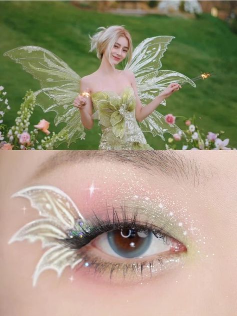 Fairy Makeup Aesthetic, Fairy Inspired Makeup, Fairy Eyeshadow, Fairy Makeup Ideas, Butterfly Eye Makeup, Kawaii Makeup, Ethereal Makeup, Fairy Makeup, Eye Makeup Designs