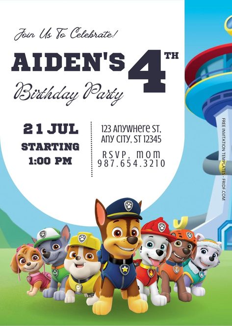 FREE Paw Patrol Birthday Invitation Templates Check more at https://www.fridf.com/free-paw-patrol-birthday-invitation-templates-2/ Birthday Card Paw Patrol, Paw Patrol Invitations Free Template, Paw Patrol Birthday Decorations, Paw Patrol Birthday Invitations, Kids Birthday Theme, Free Invitation Templates, Diy Roses, Fourth Birthday, Paw Patrol Birthday