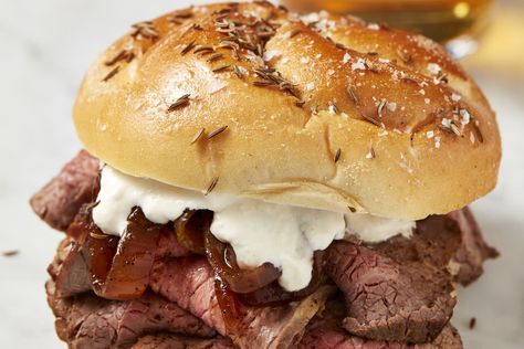 We dare you not to swoon over this tender, slow-roasted beef stacked on a toasted roll. Beef On Weck Recipe, Roast Beef Sandwich, Kaiser Rolls, Chopped Cheese, Beef Sandwiches, Roast Beef Sandwiches, Regional Food, Beef Sandwich, Butter Pecan