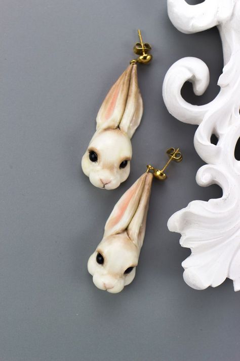 Easter Polymer Clay, Jewelry With Stones, Bunny Jewelry, Rabbit Jewelry, Jewelry Casual, Rabbit Earrings, Bunny Earrings, Rabbit Easter, Diy Resin Art