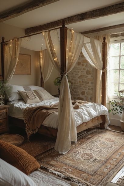 50+ AMAZING Unique BOHO Bedroom Decor Ideas (Wall, Furniture, Tips & a lot of Inspirations) Wooden Canopy Bed, Twin Canopy Bed, Canopy Bed Ideas, Canopy Bed Diy, Canopy Bed Curtains, Indian Bedroom, Canopy Bedroom, Boho Style Bedroom, Bedroom Trends