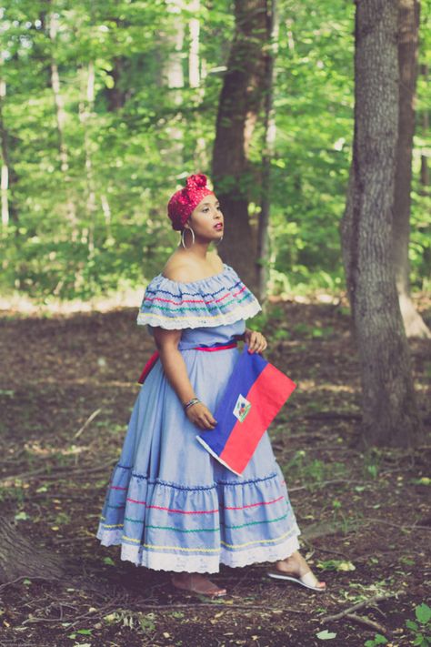 Haitian Dress, Haitian Flag Day, Haitian Clothing, Haitian Flag, Spiritual Clothing, Flag Day, Fabulous Dresses, Girls Cartoon Art, The Culture