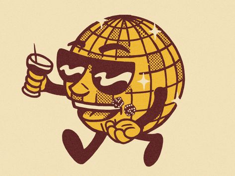 Character design pitch for The Walk-In in Chicago Disco Ball Character, Retro Character Design, Disco Logo, Menu Design Inspiration, Retro Theme, Business Illustration, Vintage Character, Graphic Elements, Retro Illustration