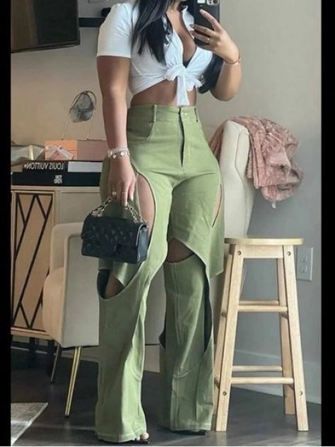 LW High Waist Cut Out Straight Pants Sale | LovelyWholesale Outfits For Miami Vacation Black Women, Miami Chic Outfit, Sightseeing Outfit Summer, Rnb Concert Outfit Ideas, Green Outfits For Women, Cute Birthday Outfits, Classy Casual Outfits, Cute Everyday Outfits, Cute Simple Outfits