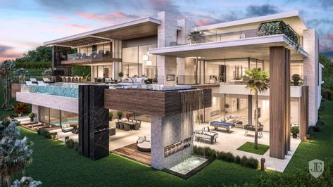 Exclusive New Modern Villa for Sale in La Zagaleta, Marbella in Marbella, Spain for sale (10525249) Luxury Villa Design, Home Designs Exterior, Modern Villa Design, Modern Mansion, Luxury Homes Dream Houses, Conceptual Design, Dream House Exterior, Villa Design, Home Fashion