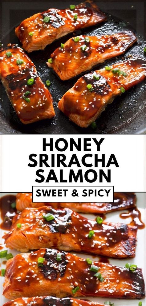 This Honey Sriracha Salmon recipe is the perfect combination of sweet and spicy and is a super easy way to prepare salmon, using ingredients you’ll probably already have in your pantry or fridge. The sauce is just spicy enough with added sweetness from the honey. If you want it a bit spicier go ahead and add some more Sriracha or red pepper flakes. You can cool it down by adding more honey or soy sauce. Sriracha Salmon Recipes, Honey Sriracha Salmon, Salmon Marinade Recipes, Sriracha Salmon, Rice And Veggies, Salmon Marinade, Salmon Soy Sauce, Honey Garlic Salmon, Sauce For Salmon