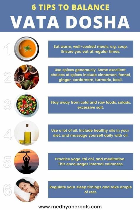 46 Vata Dosha Imbalance Signs | Ayurvedic Diet, Lifestyle, Yoga for Balance How To Balance Vata Dosha, Vata Dosha Daily Routines, Vata Dosha Diet, Doshas Ayurveda, Vata Ayurveda, Vata Pacifying, Vata Balancing, Vata Diet, Ayurveda Vata Dosha