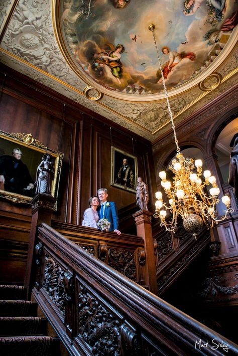 Cliveden House wedding photography blog - Jacquie & Kevin Cliveden House Wedding, Dark Library, Cliveden House, Waddesdon Manor, Dining Room French, House Staircase, Interior Staircase, Relaxed Wedding, Flower Display