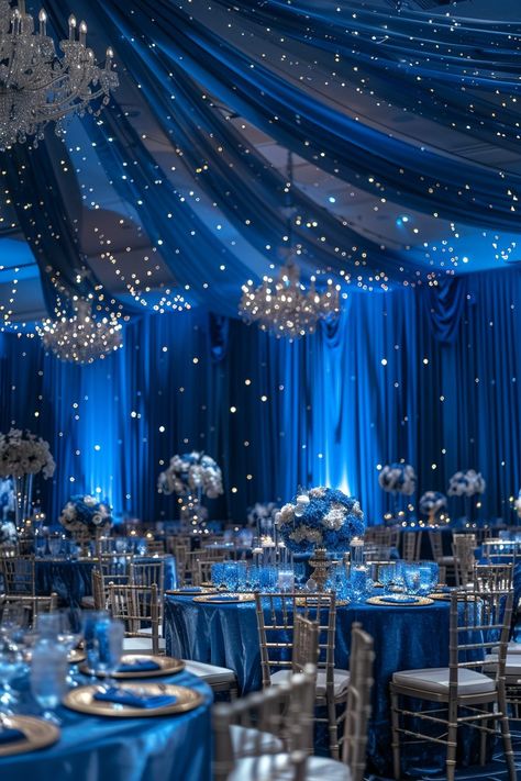 29 Boho Wedding Ideas for a Dreamy Celebration 20 Star Wedding Reception, Celestial Quinceanera Theme, Starry Night Quince Theme, Starry Night Wedding Decor, Night Sky Wedding Decor, Stary Night Quince, Blue Reception Decorations, Sky Wedding Theme, Starry Night Debut Theme