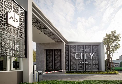 THE CITY BANG-YAI BY AP / STUDIO JEDT on Behance Entrance Signage, Compound Wall Design, Gate Way, Compound Wall, Entrance Gates Design, Hotel Entrance, Modern Architecture Building, Boundary Walls, Main Gate Design