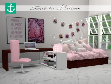 Teen Bedroom Sims 4, Sims 4 Cc Teen Bedroom, Sims 4 Teen Bedroom Cc, Pink Bedroom Set, Bedroom Desk Chair, Honeymoon Bedroom, Teen Girl Decor, Bedroom Blanket, Bedroom Cushions