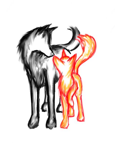 Fox & wolf illustration Tattoo Ideas, Fox, Tattoos, Red, White, Black