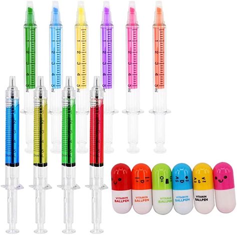 Amazon.com : SunAngel 4 Syringe Pens + 6 Pill Pens/ 6 Emoji Pens + 6 Syringe Highlighters Fluorescent Needle Watercolor Pen (16 PCS) : Office Products Best Writing Pen, Nurse Money, Novelty Pen, Fine Point Pens, Kawaii School Supplies, Highlighter Pen, Gel Ink Pens, Best Pens, Pen And Watercolor