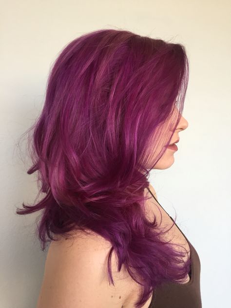 Purple Pinkish Hair, Pinkish Purple Hair Color, Dark Purple Pink Hair, Grape Violet Hair Color, Berry Purple Hair, Magenta And Purple Hair, Magenta Purple Hair, Purple Magenta Hair, Warm Purple Hair