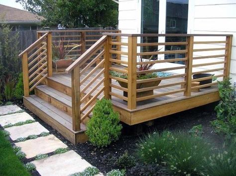 Top 70 Best Deck Railing Ideas - Outdoor Design Inspiration Horizontal Deck Railing, Reling Design, Wood Deck Railing, Patio Railing, Deck Railing Design, Railing Ideas, Building A Porch, Patio Deck Designs, Wooden Deck