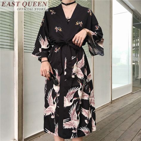 Japanese kimono traditional woman 2019 long kimono cardigan cosplay blouse shirt yukata female Japanese dress Uniform Inspiration, Japanese Kimono Traditional, Long Kimono Cardigan, Gilet Kimono, Kimono Traditional, Ladies Long Top, Kimono Shirt, Island Outfit, Mode Kimono