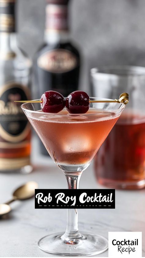 Indulge in the classic elegance of a Rob Roy cocktail. Made with smooth Scotch whiskey, this sophisticated drink is perfect for unwinding after a long day or celebrating special moments with friends. Explore different variations of the recipe to find your perfect blend of flavors and enjoy the rich heritage behind this iconic cocktail. Raise a glass to timeless tradition and cozy evenings with a perfectly crafted Rob Roy in hand – cheers! Rob Roy Cocktail, Vermouth Cocktail, Cocktail Party Drinks, Party Food Bar, Bourbon Smash, Whiskey Recipes, Sweet Vermouth, Slow Cooked Meat, Types Of Cocktails