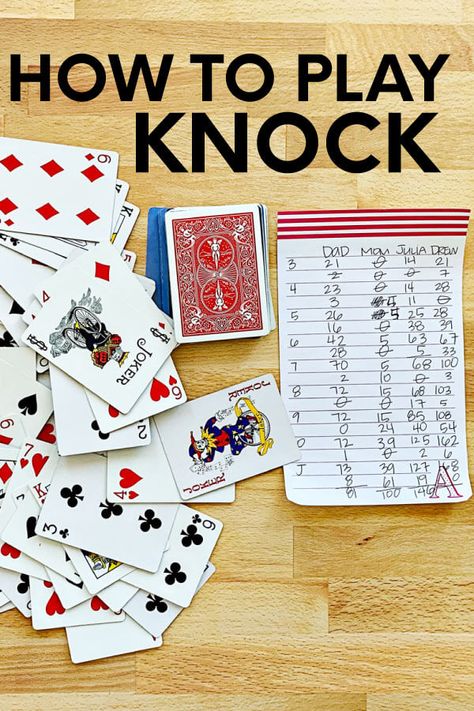 Learn how to play card games with these simple instructions for the game KNOCK. Printable instructions and score sheet included! www.thirtyhandmadedays.com Play Card, Family Card Games, Fun Card Games, Card Games For Kids, Playing Card Games, Family Fun Night, Family Fun Games, Family Cards, Indoor Games